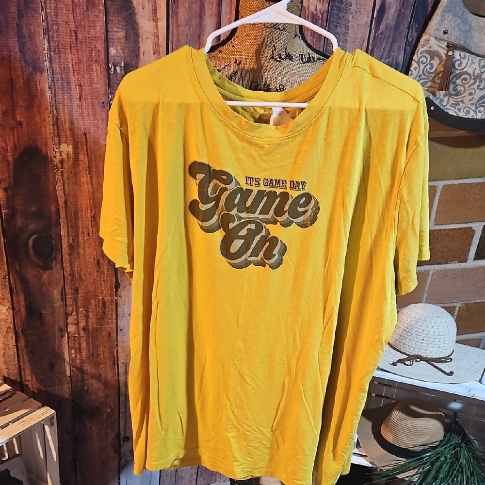 Maurices Short Sleeve Yellow 'Game On' T-Shirt Plus Size 2